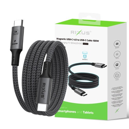 Rixus RXUC03 magnetische USB-C 4.0 naar USB-C kabel 1,5 meter 100W met verpakking