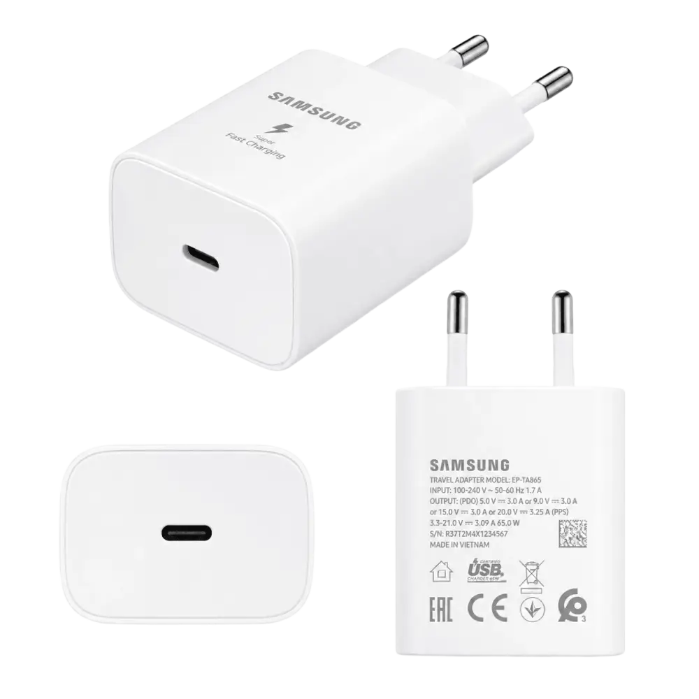 Samsung 65W USB-C snellader bulk - krachtige witte wandoplader met USB-C aansluiting.