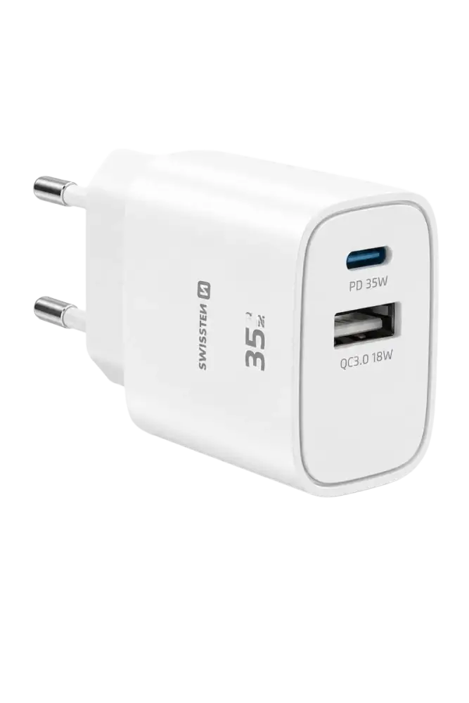 Snellader USB-C en USB-A: Swissten Edge Reisoplader 35W met GaN Technologie