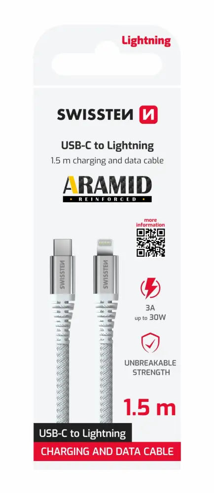 Swissten Lightning naar USB-C Kabel – 1,5 Meter Aramideversterkt voor Duurzaam Gebruik