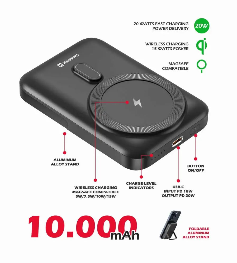 Swissten MagSafe Powerbank 20W – Altijd Energie Waar Je Ook Bent!