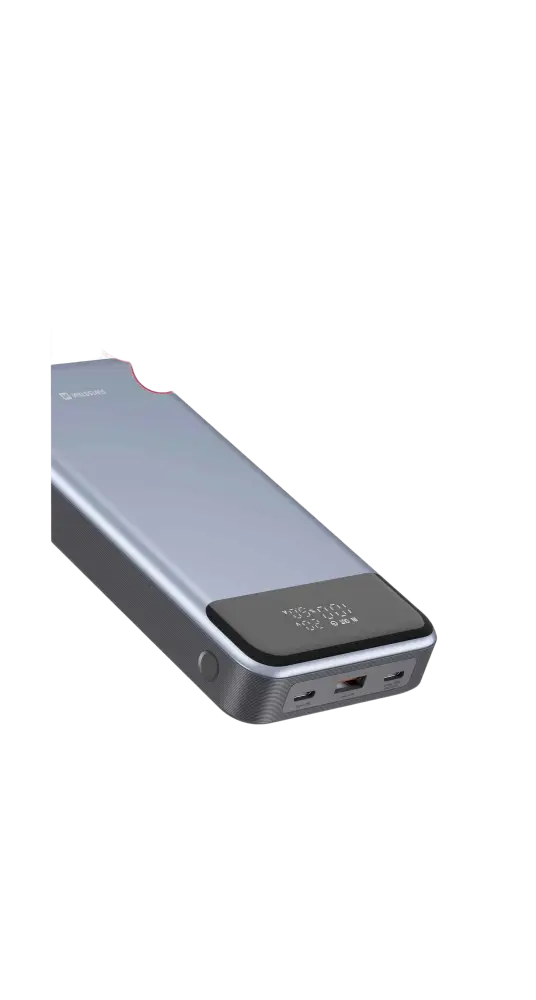Swissten 30.000 mAh powerbank met 133W in grijs, ideaal voor smartphones en laptops.