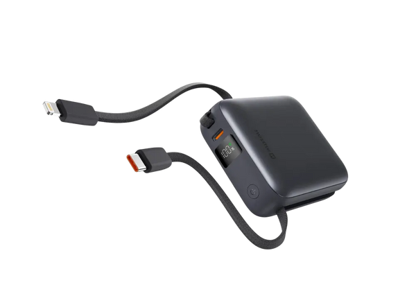 Swissten Powerbank 10.000 mAh – Ingebouwde USB-C & Lightning kabel Zilver