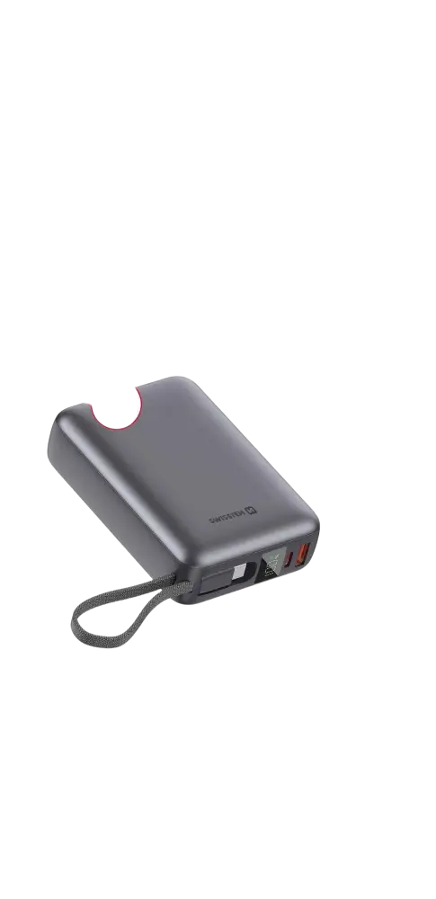 Swissten Powerbank 20.000 mAh – 45W Ingebouwde USB-C kabel Zilver