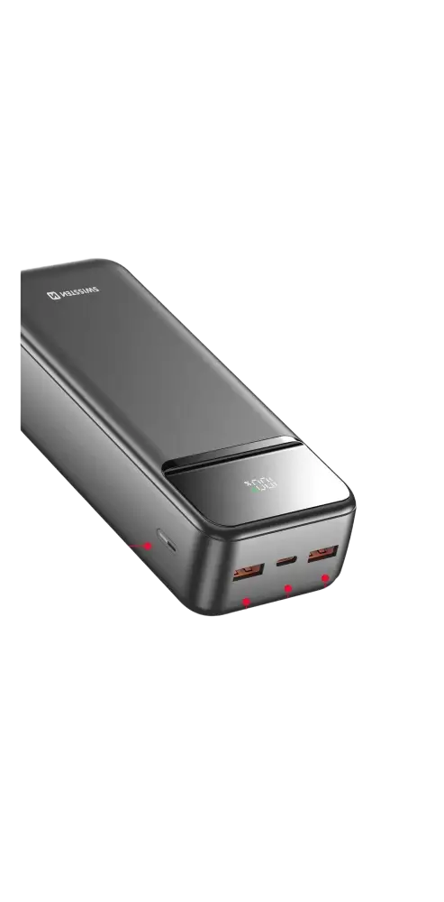 Swissten Powerline II powerbank 30000 mAh zwart, krachtige powerbank voor onderweg met meerdere USB-poorten.