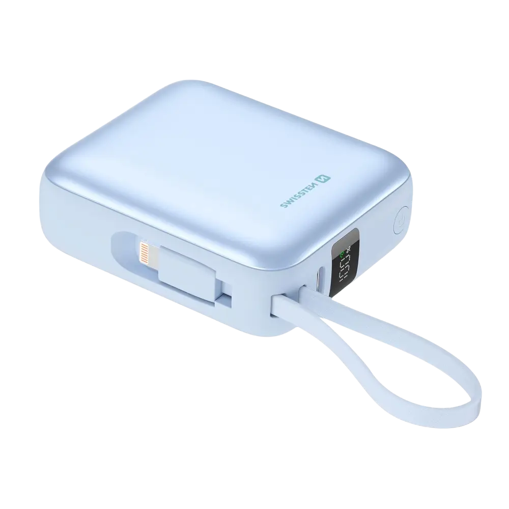 Swissten Space Powerbank Roze - Stijlvolle 10.000 mAh met Ingebouwde USB-C & Lightning Kabels