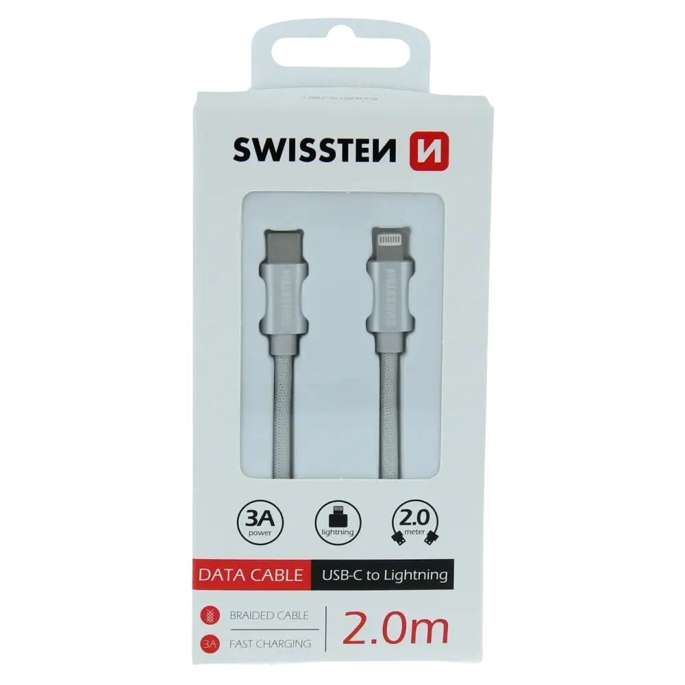 Swissten Textile USB-C naar Lightning Kabel 2 meter – Zilver