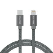 Swissten Textile USB-C naar Lightning Kabel 2 meter – Zilver