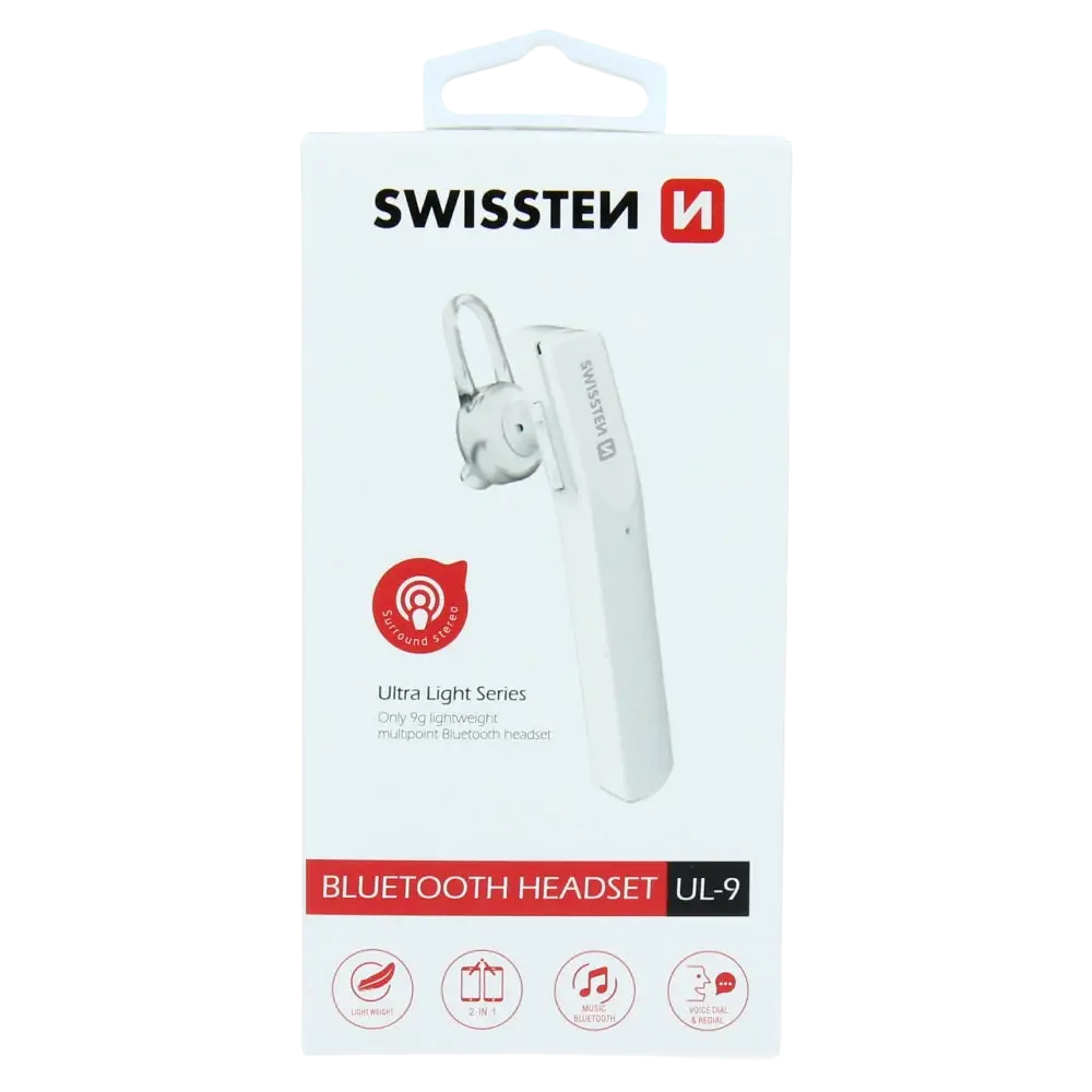Swissten Ultra Light Bluetooth Headset – Wit