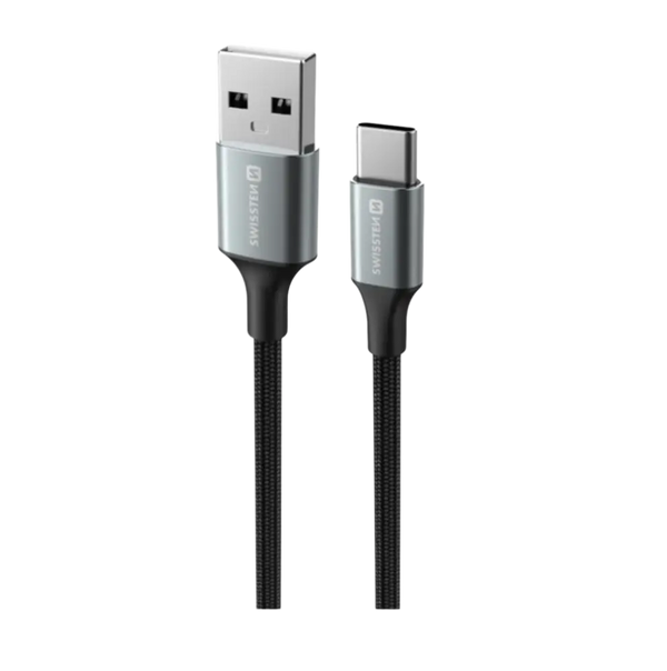 Swissten USB-A naar USB-C Kabel - 1,5 Meter - Zwart voor Eenvoudige Oplading