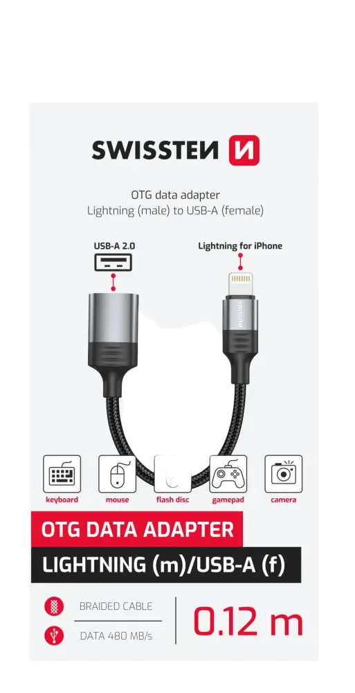Swissten USB-A naar Lightning Adapter - Compacte Oplossing Voor Onderweg