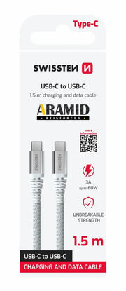 Swissten USB-C Kabel 1,5 Meter – Aramideversterkt voor Duurzaam Opladen