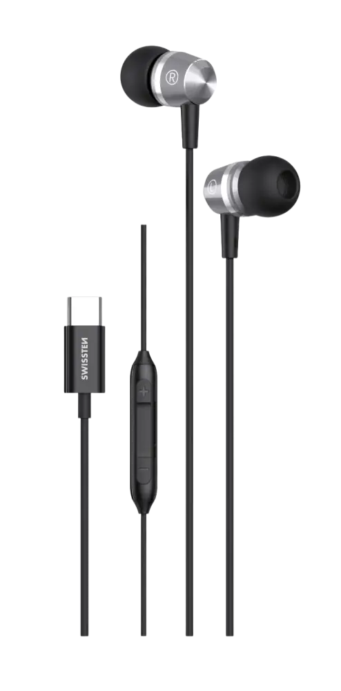 Swissten USB-C Metallic Oordopjes – 1,2 Meter Zwart