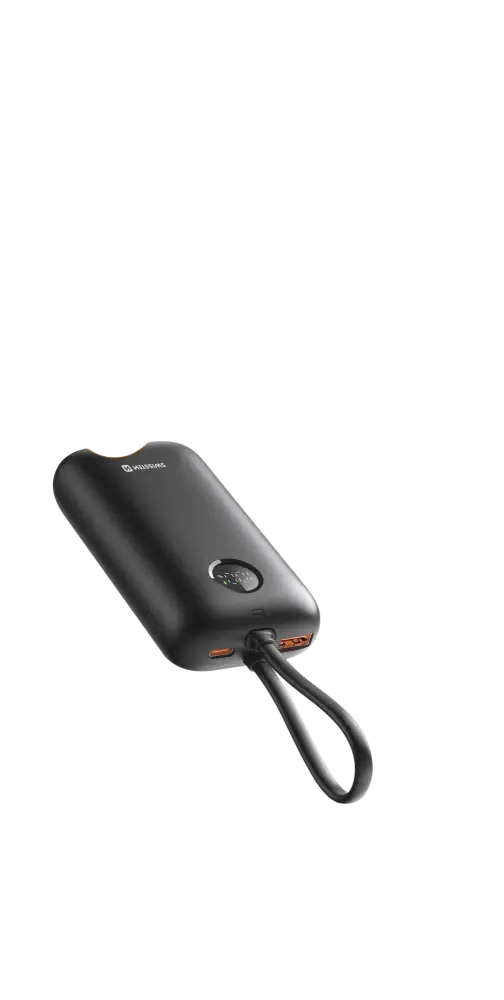 Swissten VoltBox powerbank 10.000 mAh met ingebouwde kabels voor makkelijk opladen onderweg.