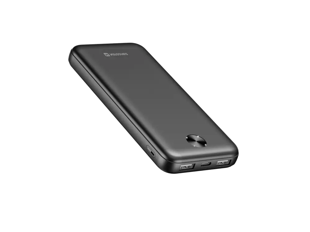 Swissten Worx Pro 10000 mAh powerbank zwart, compacte en lichtgewicht powerbank voor smartphones en gadgets.