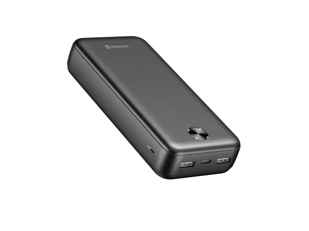 Swissten Worx Pro powerbank 20.000 mAh zwart, krachtige powerbank met robuust ontwerp.