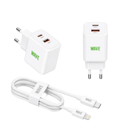 Wave WA-100-10 Travel Charger Dual USB-C 35W + PD Kabel 1M – Wit - Bundel Oplader