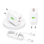 Wave WA-100-20 Travel Charger Dual USB-C 35W + Kabel – Zwart - Bundel Oplader