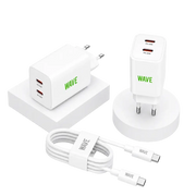 Wave WA-100-20 Travel Charger Dual USB-C 35W + Kabel – Zwart - Bundel Oplader