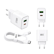 Wave WA-166-20 Travel Fast Charger USB-A & USB-C 20W + naar Kabel 1M – Wit - Bundel Oplader