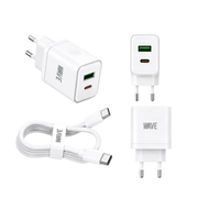 Wave WA-166-20 Travel Fast Charger USB-A & USB-C 20W + naar Kabel 1M – Wit - Bundel Oplader