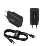 Wave WA-169-10 Super Fast Travel Charger USB-C 25W + naar Kabel 1M – Zwart - Bundel Oplader