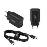 Wave WA-169-10 Super Fast Travel Charger USB-C 25W + naar Kabel 1M – Zwart - Bundel Oplader
