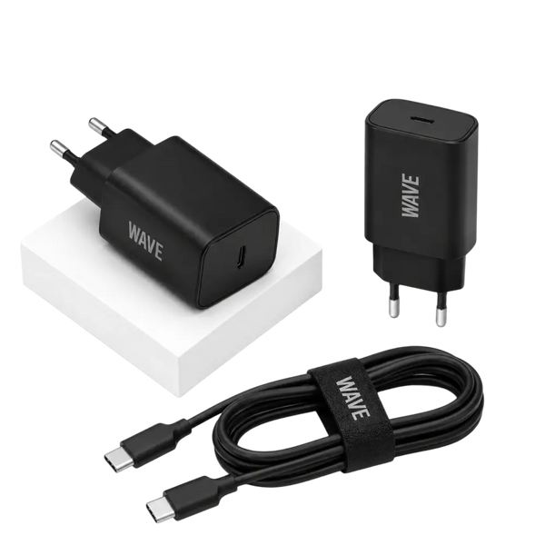 Wave WA-169-10 Super Fast Travel Charger USB-C 25W + naar Kabel 1M – Zwart - Bundel Oplader