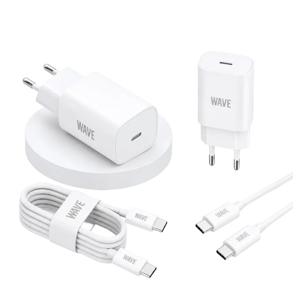 Wave WA-170-10 Super Fast Travel Charger USB-C 25W + naar Kabel 1M – Wit - Bundel Oplader