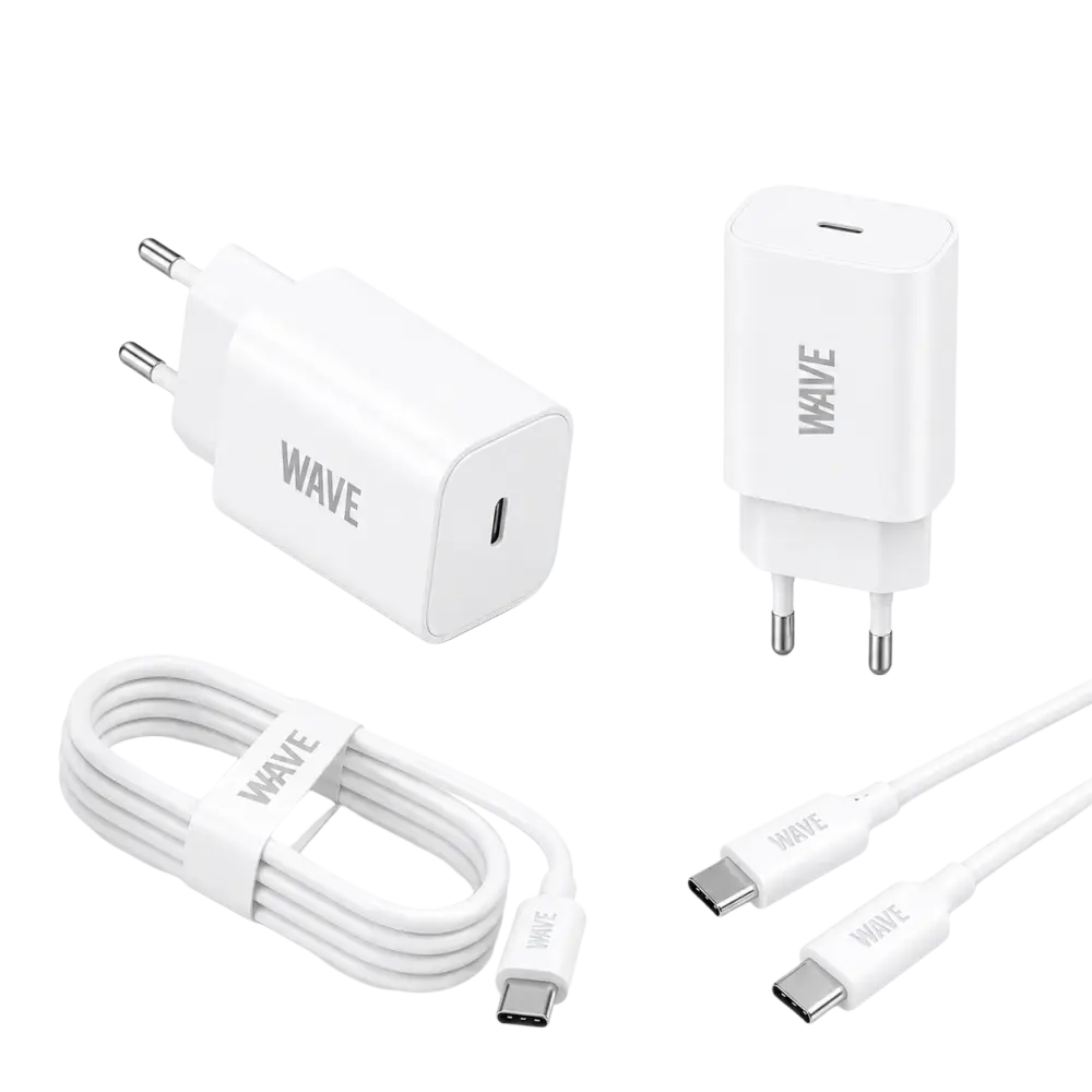 Wave WA-170-10 Super Fast Travel Charger USB-C 25W + naar Kabel 1M – Wit - Bundel Oplader