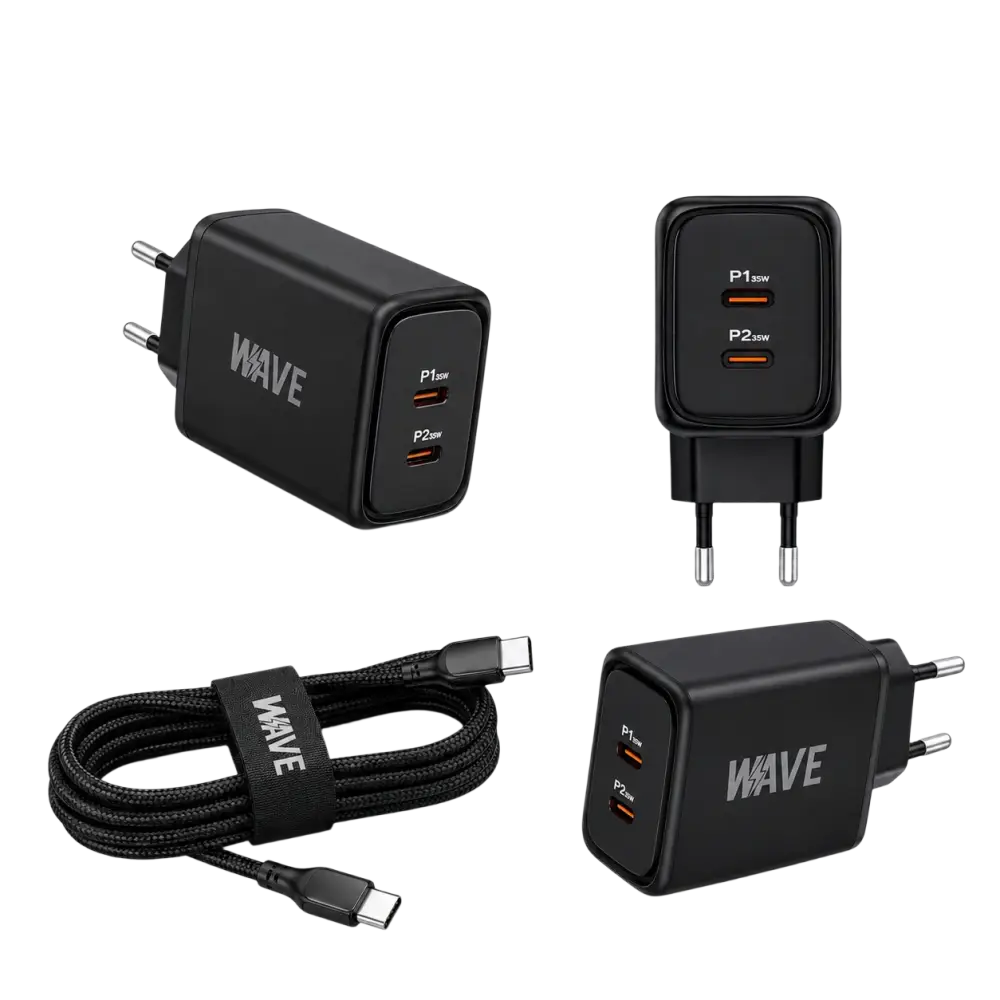 Wave WA-174-10 Wall Charger Dual USB-C 35W + naar Kabel - Bundel Oplader