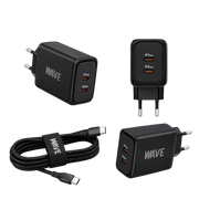 Wave WA-174-10 Wall Charger Dual USB-C 35W + naar Kabel - Bundel Oplader