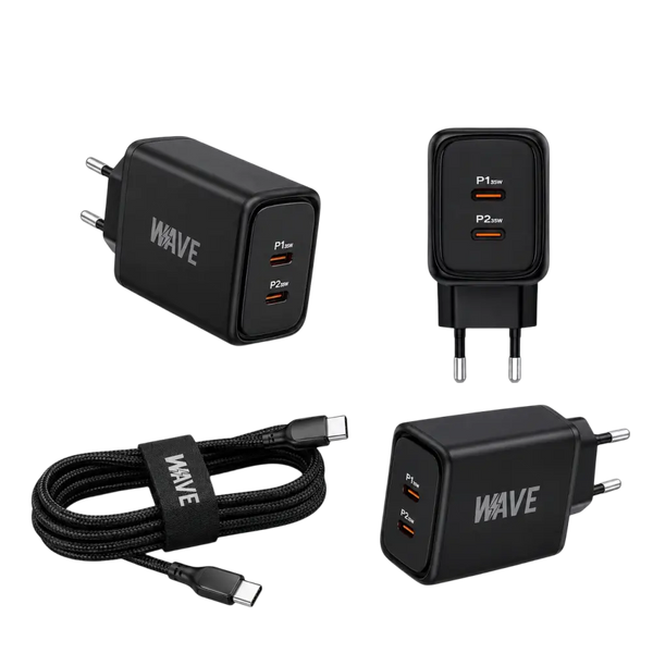 Wave WA-174-10 Wall Charger Dual USB-C 35W + naar Kabel - Bundel Oplader