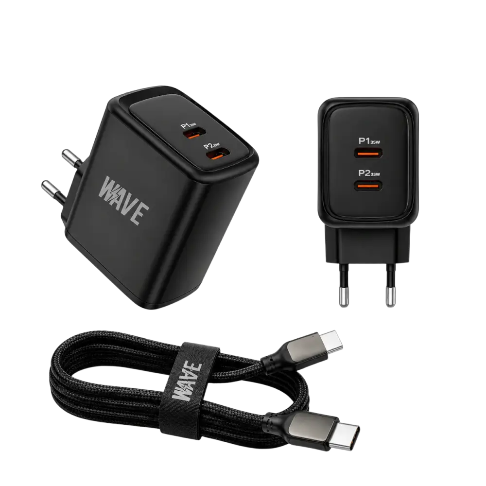 Wave WA-174-10 Wall Charger Dual USB-C 35W + naar Kabel - Bundel Oplader