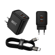 Wave WA-174-10 Wall Charger Dual USB-C 35W + naar Kabel - Bundel Oplader