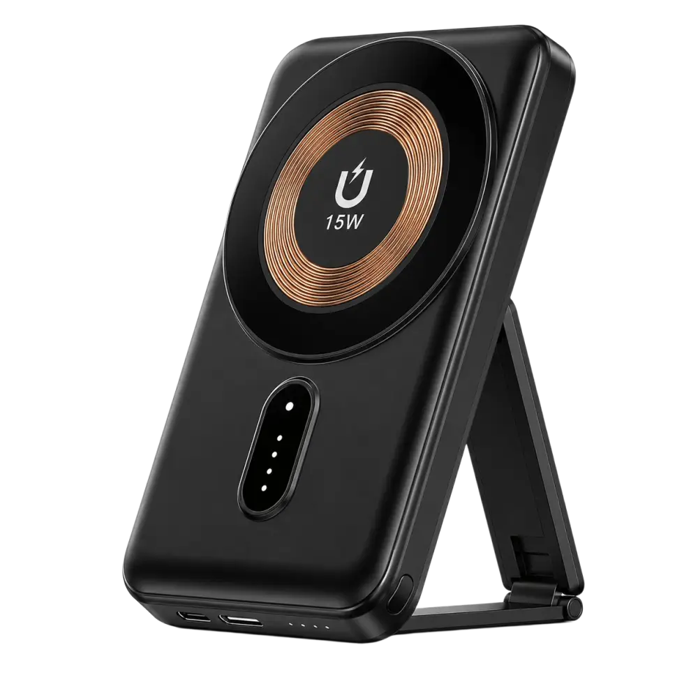 Wave WA-198 MagSafe powerbank 5000 mAh met standaard en draadloos opladen.