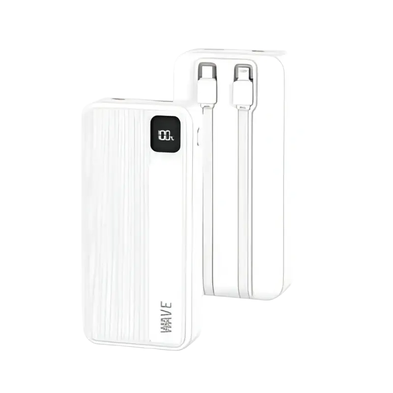 Wave WA-346 20.000 mAh USB-C powerbank met ingebouwde oplaadkabel in wit