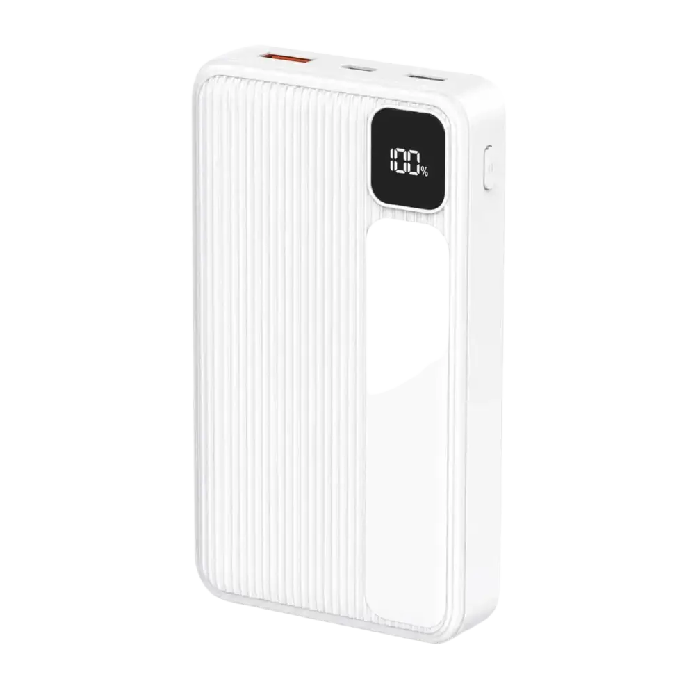 Wave WA-346 20.000 mAh USB-C powerbank in witte kleur met digitale batterijindicator.