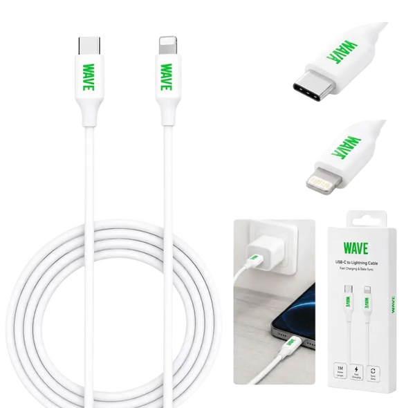Wave WA-6 USB-C naar Lightning Kabel 1 Meter - Snelladen tot 20W (Wit) - Wit
