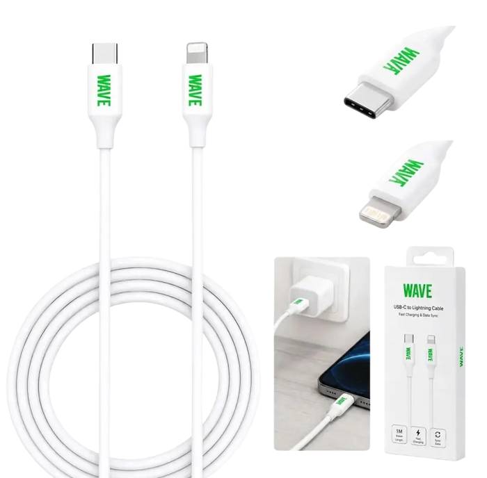 Wave WA-6 USB-C naar Lightning Kabel 1 Meter - Snelladen tot 20W (Wit) - Wit