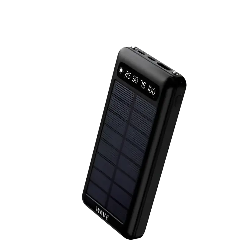 Wave WA-89 Solar Powerbank 10000mAh – USB-C LED Display Zwart