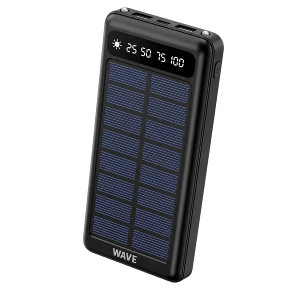 Wave WA-89 Solar Powerbank 10000mAh – USB-C LED Display Zwart