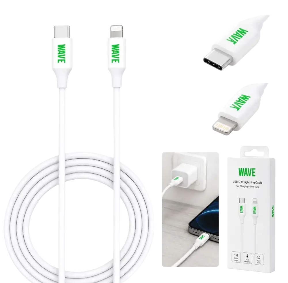 Wave WA-9 USB-C naar Lightning Oplaadkabel 2 Meter - Snelladen tot 20W (Wit)