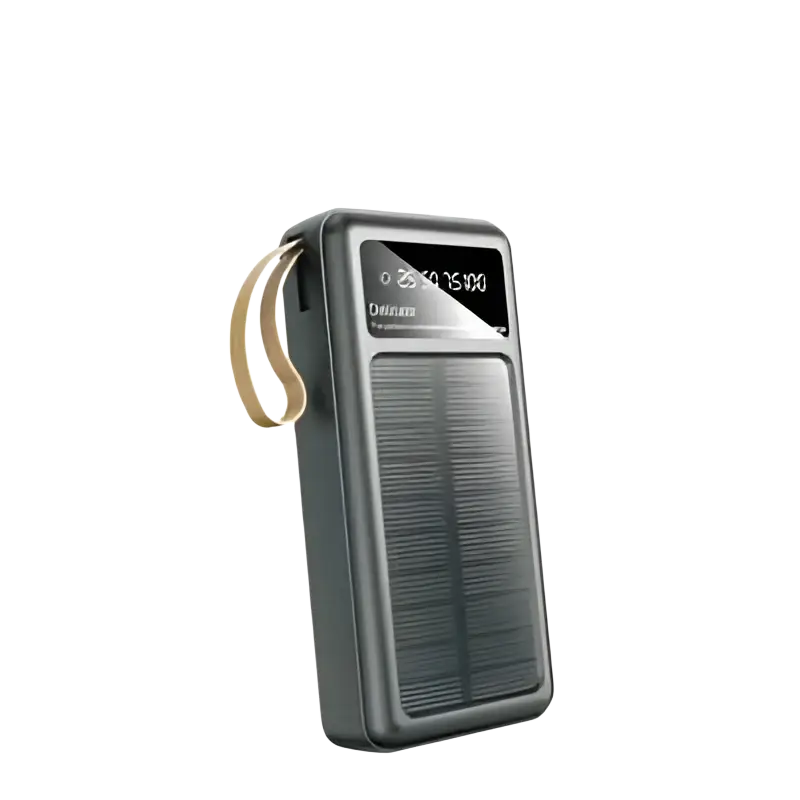 Wave WA-93 Solar Powerbank 20000mAh met USB-C en ingebouwd zonnepaneel, zwart kleur en LED-zaklamp.