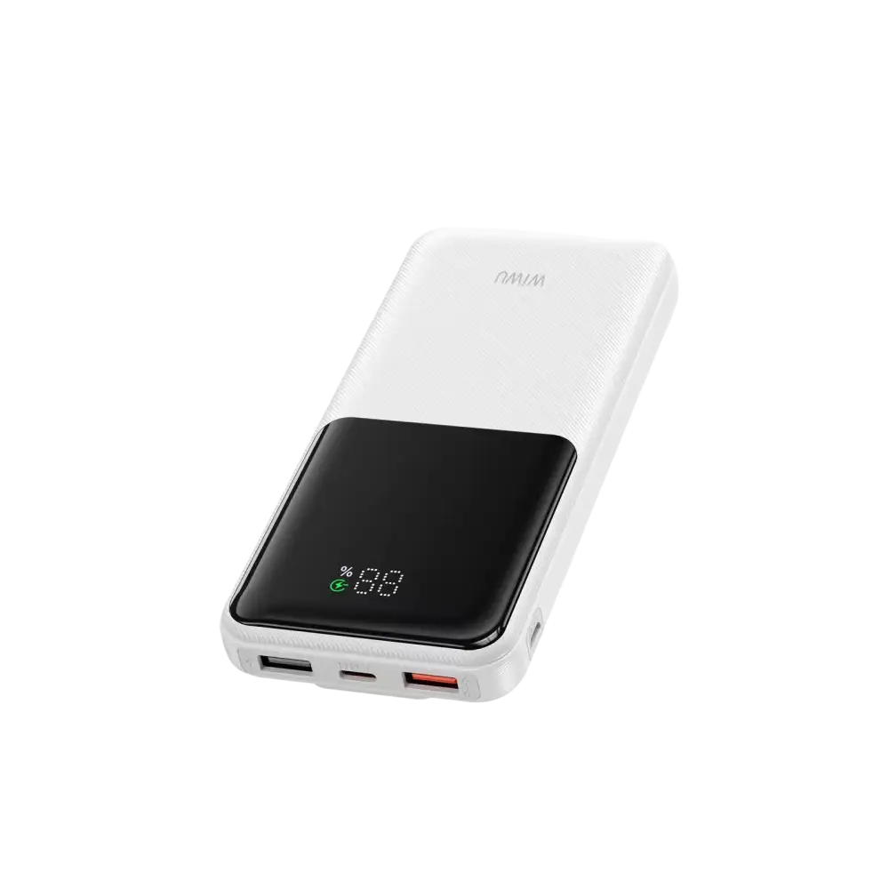 WiWU Powerbank 10.000 mAh met 2-in-1 Kabel en Digitaal Display – Wit