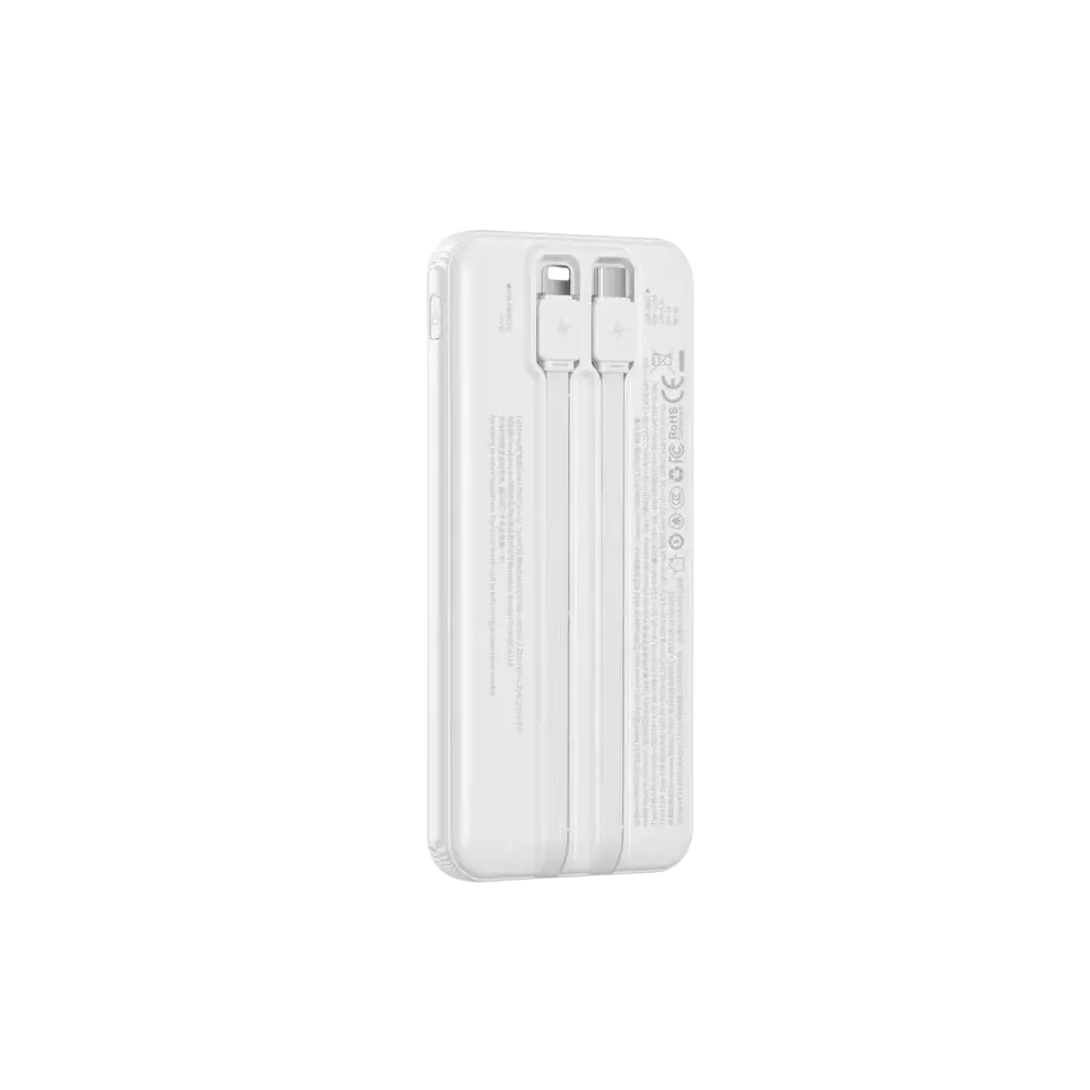 WiWU Powerbank 10.000 mAh met 2-in-1 Kabel en Digitaal Display – Wit