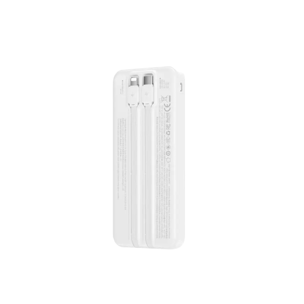 WiWU Powerbank 10.000 mAh met 2-in-1 Kabel en Digitaal Display – Wit
