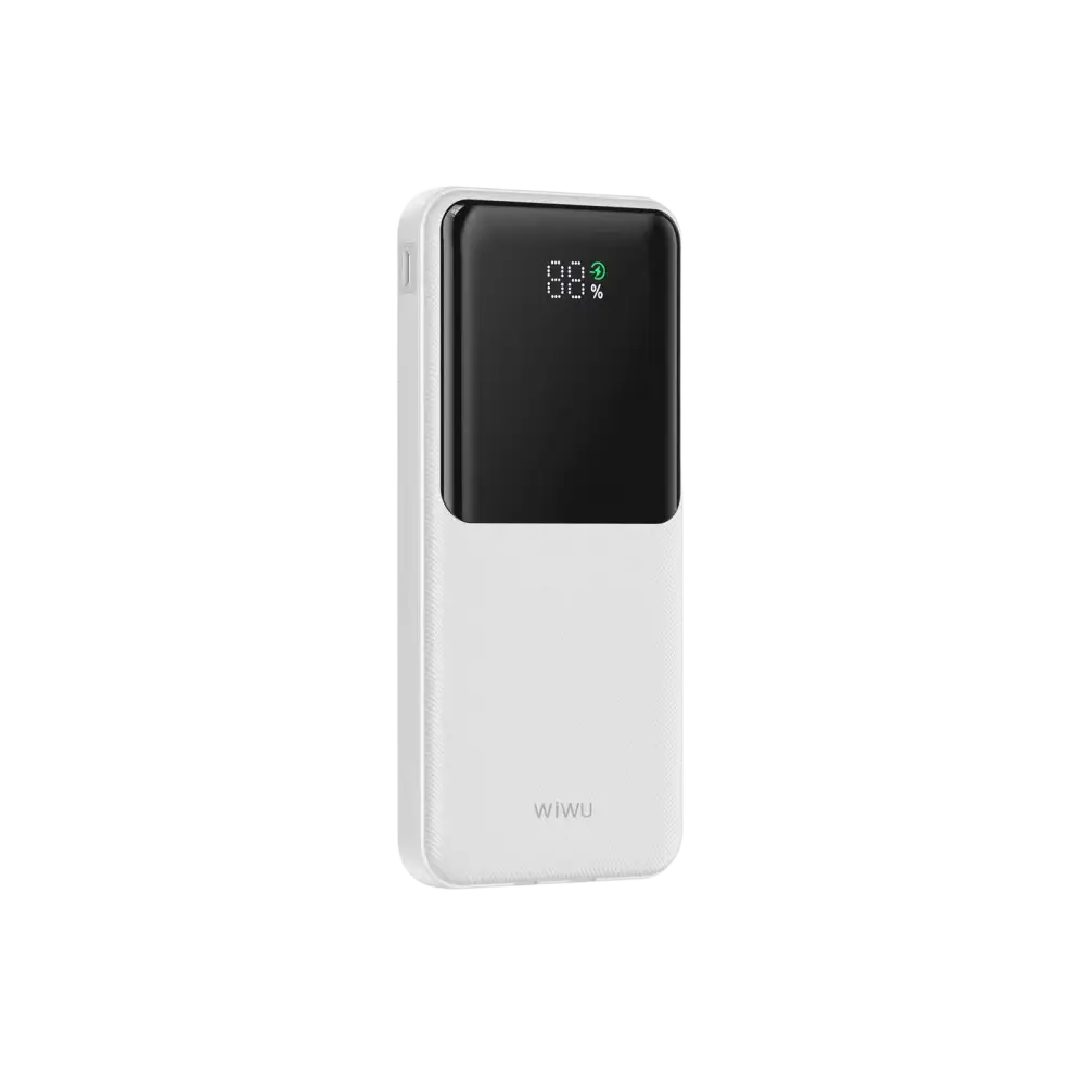 WiWU Powerbank 10.000 mAh met 2-in-1 Kabel en Digitaal Display – Wit