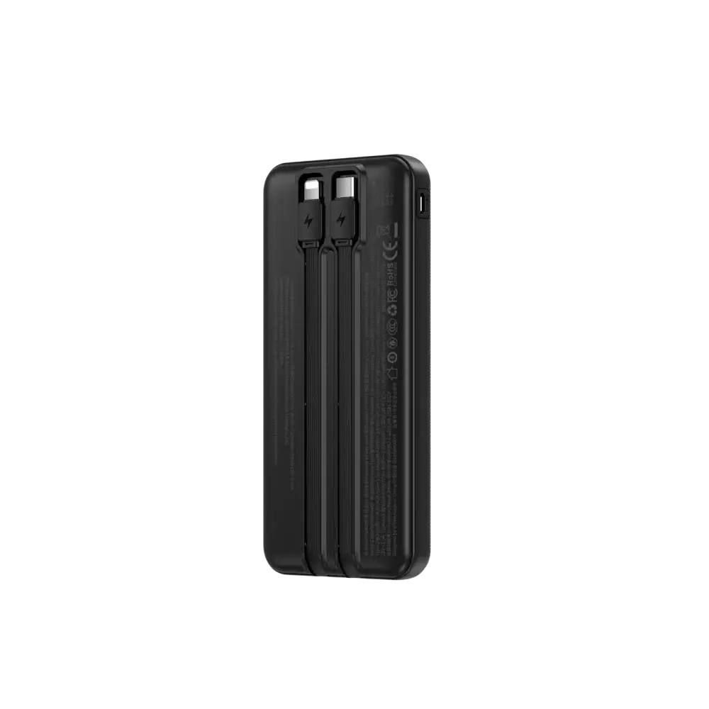 WiWU powerbank 10000 mAh met ingebouwde kabel en digitaal display in zwart