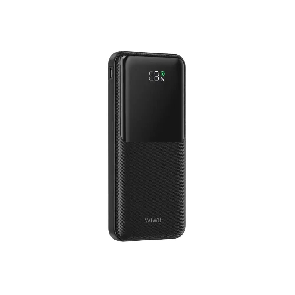 WiWU Powerbank 10.000 mAh met 2-in-1 Kabel en Digitaal Display – Zwart